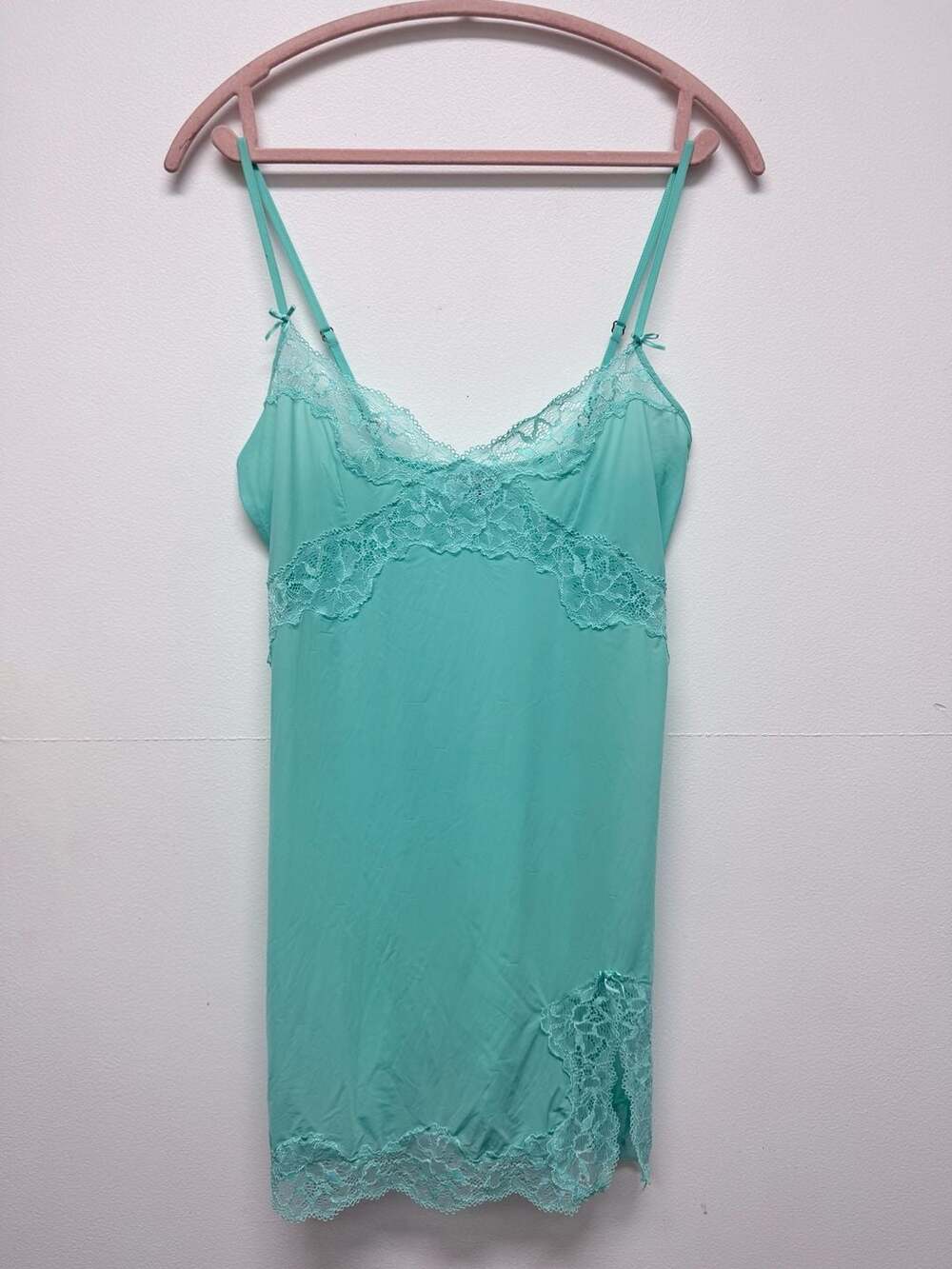 Victoria's Secret Slip Dress Size M Mint Green Lace Chemise